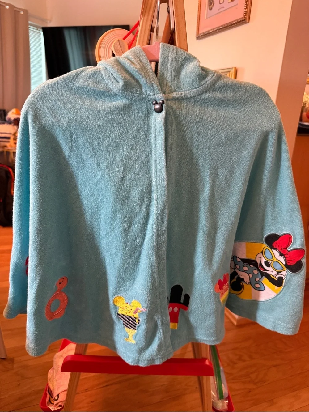 Disney Minnie Mouse Hooded Cotton Poncho Towel Blue Girls Beach/Pool XXS 98 cm